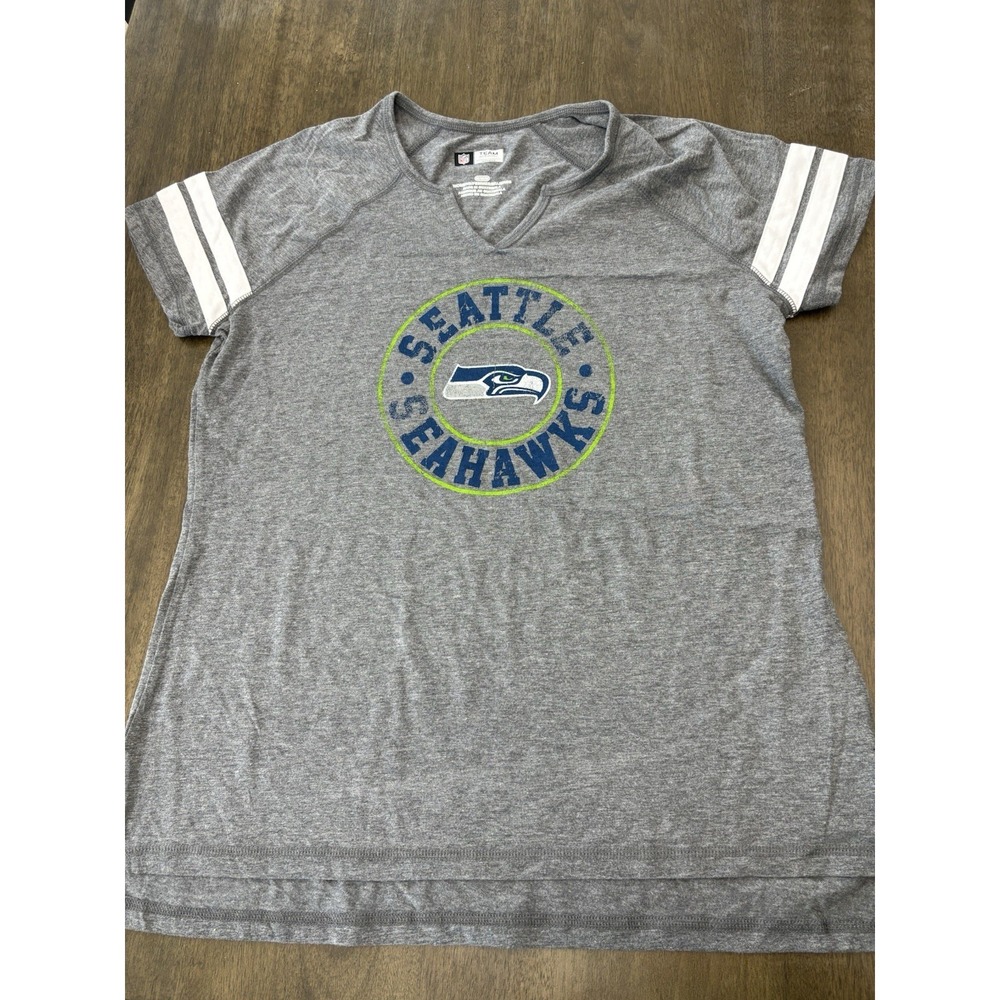 NFL Team Apparel Seattle Seahawks Womens V-Neck‎ T-Shirt Size Medium Gray